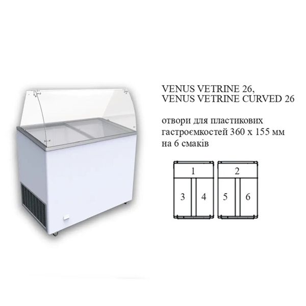 Витрина для мороженого VENUS 26 VETRINE CURVED ECONOMY Crystal (гнутое стекло, без задних дверей-запасника) (BQ)056361 фото